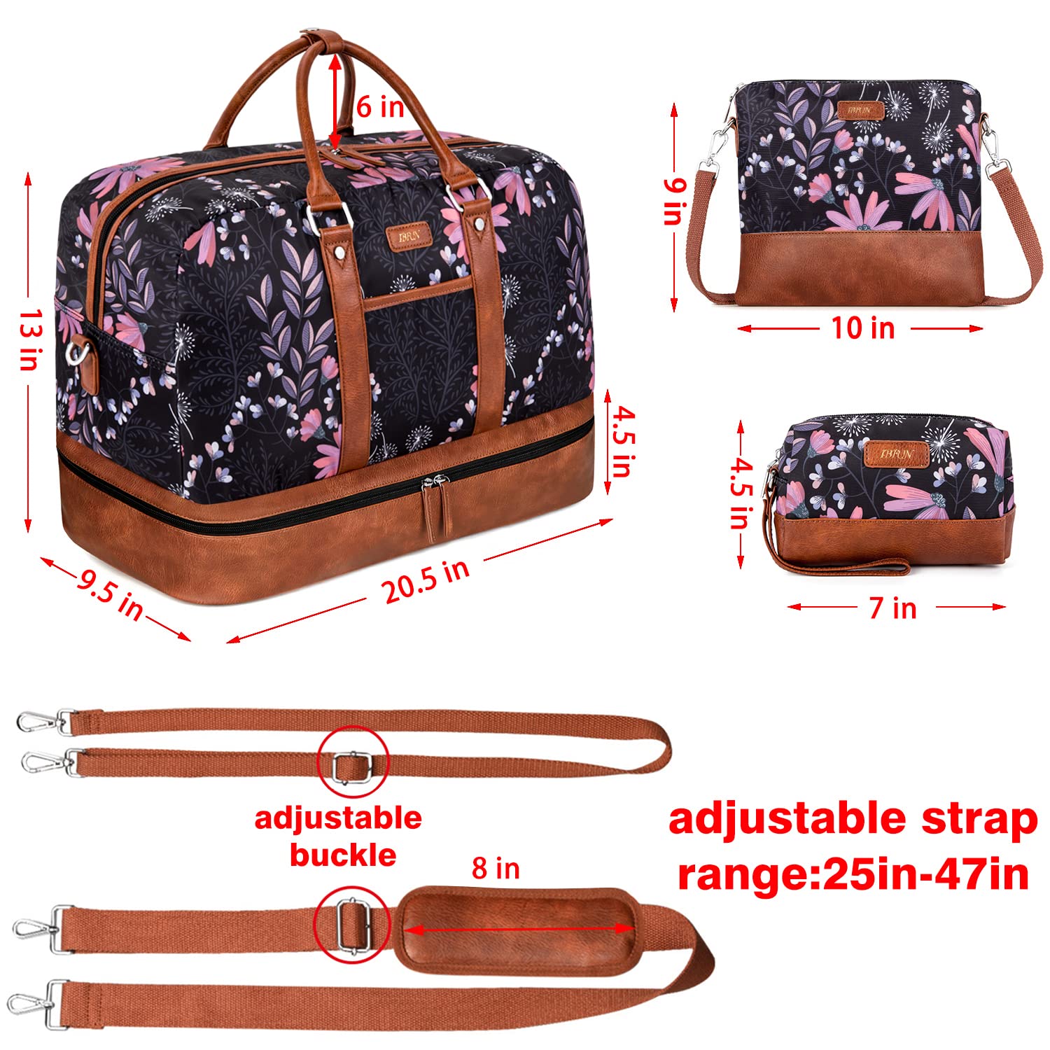 XB 20 inches Weekender Duffle Bag Large Travel Duffel Luggage Bag  Waterproof with Top Handle for Women Men